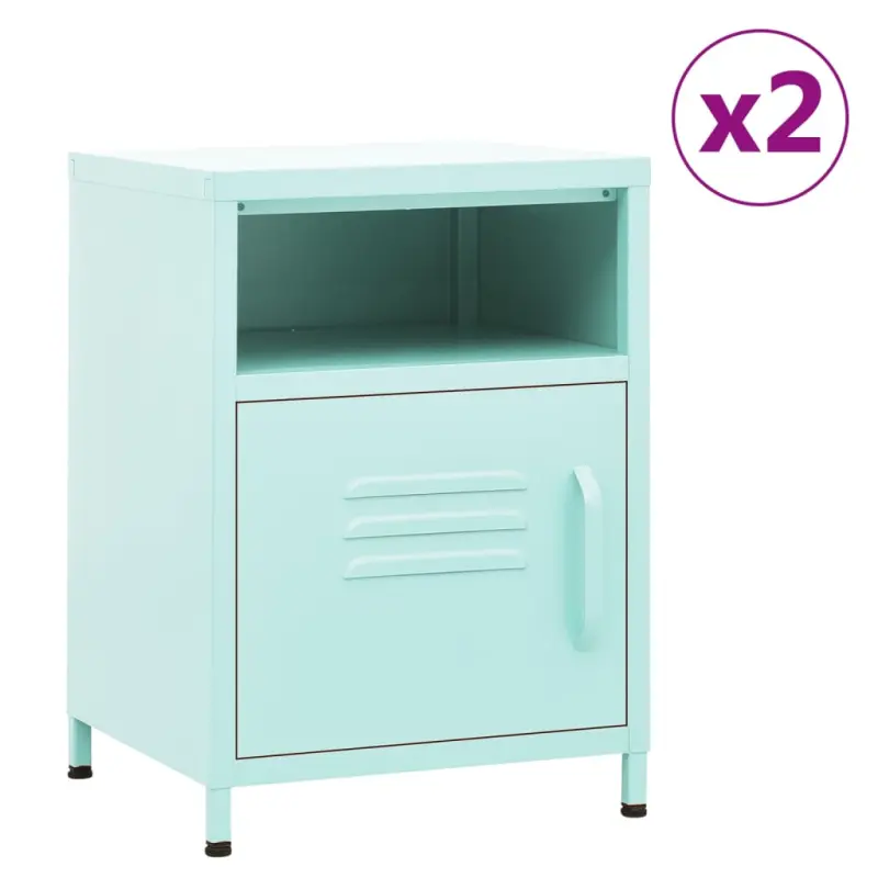 Szafki nocne, 2 szt., miętowe, 35x35x51 cm, stalowe