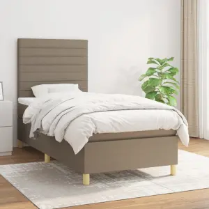 Łóżko kontynentalne z materacem, taupe, tkanina, 80x200 cm
