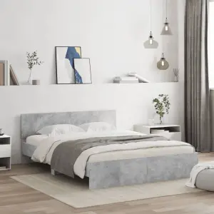 Rama łóżka z wezgłowiem i LED, szarość betonu, 160x200 cm