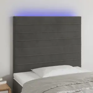 Zagłówek do łóżka z LED, ciemnoszary, 100x5x118/128 cm, aksamit
