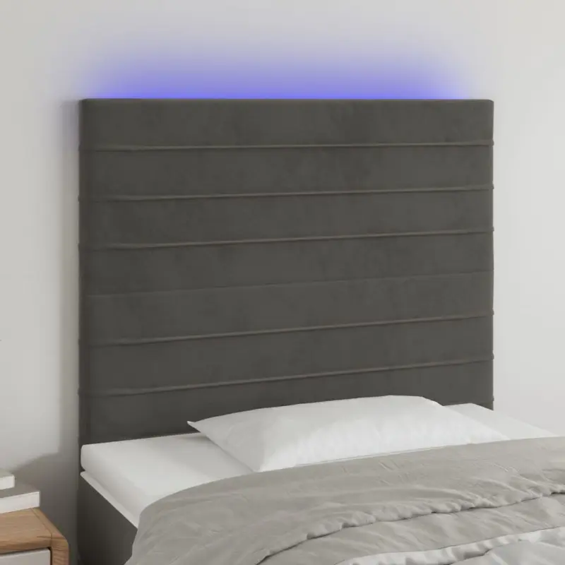 Zagłówek do łóżka z LED, ciemnoszary, 100x5x118/128 cm, aksamit