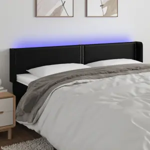 Zagłówek do łóżka z LED, czarny, 183x16x78/88cm, sztuczna skóra