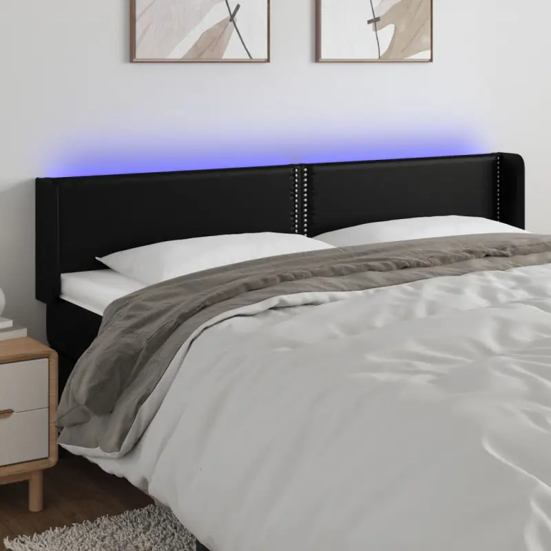 Zagłówek do łóżka z LED, czarny, 183x16x78/88cm, sztuczna skóra