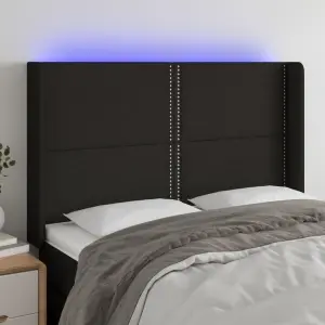 Zagłówek do łóżka z LED, czarny, 147x16x118/128 cm, tkanina
