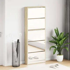Szafka na buty z 5 półkami i lustrem, kolor dębu, 63x17x169,5