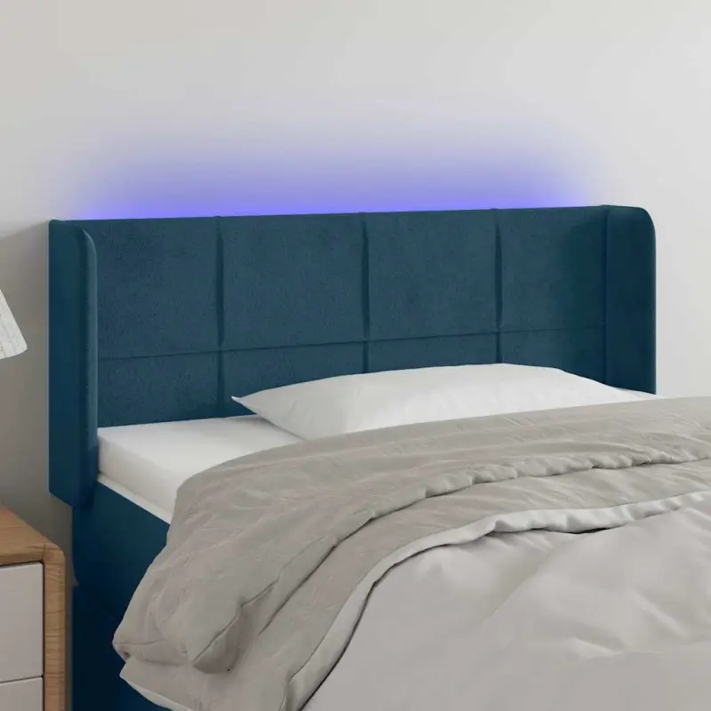 Zagłówek do łóżka z LED, ciemnoniebieski 83x16x78/88cm, aksamit