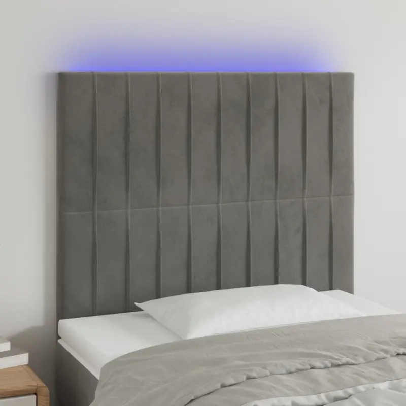 Zagłówek do łóżka z LED, jasnoszary, 100x5x118/128 cm, aksamit