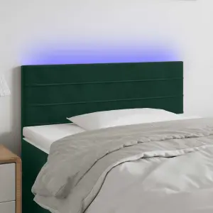 Zagłówek do łóżka z LED, ciemnozielony, 80x5x78/88 cm, aksamit