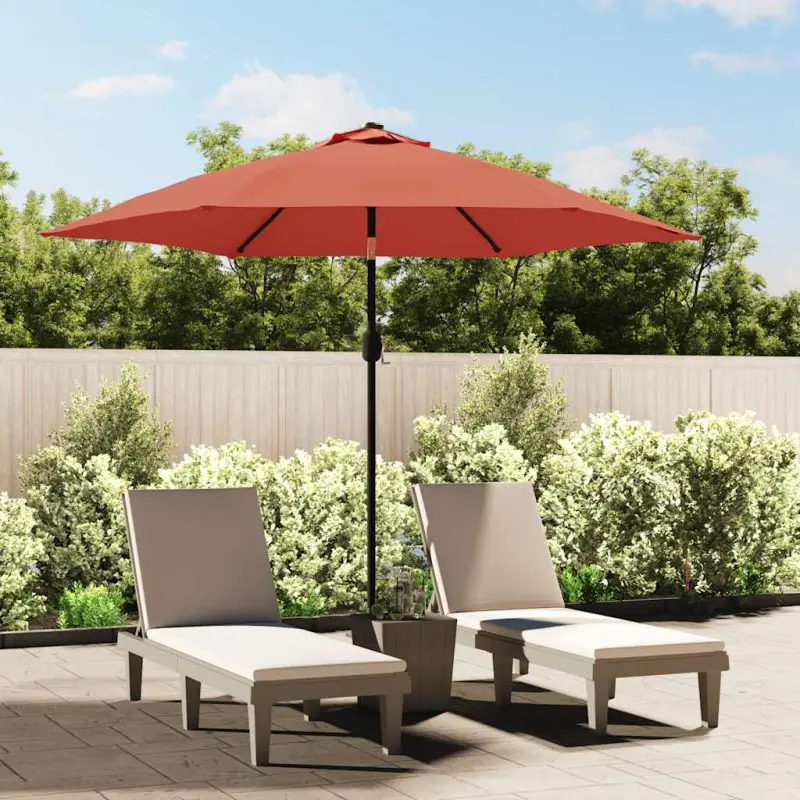 Parasol ogrodowy z LED i stalowym słupkiem, 300 cm, terakota