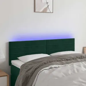 Zagłówek do łóżka z LED, ciemnozielony, 144x5x78/88 cm, aksamit