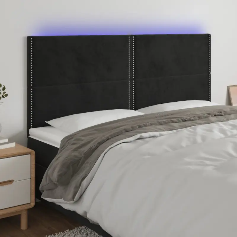 Zagłówek do łóżka z LED, czarny, 180x5x118/128 cm, aksamit