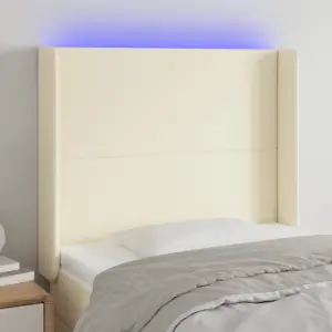 Zagłówek do łóżka z LED kremowy 93x16x118/128 cm sztuczna skóra