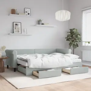 Sofa rozsuwana z szufladami, jasnoszara, 80x200 cm, aksamit