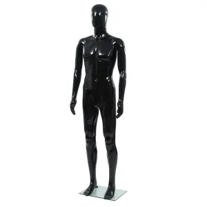 Manekin męski ze szklaną podstawą, czarny, błyszczący, 185 cm