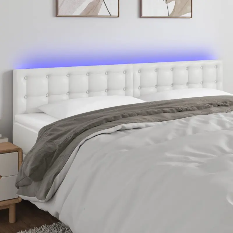 Zagłówek do łóżka z LED, biały, 160x5x78/88 cm, sztuczna skóra