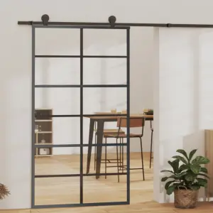 Drzwi przesuwne z osprzętem, szkło ESG i aluminium, 102x205 cm