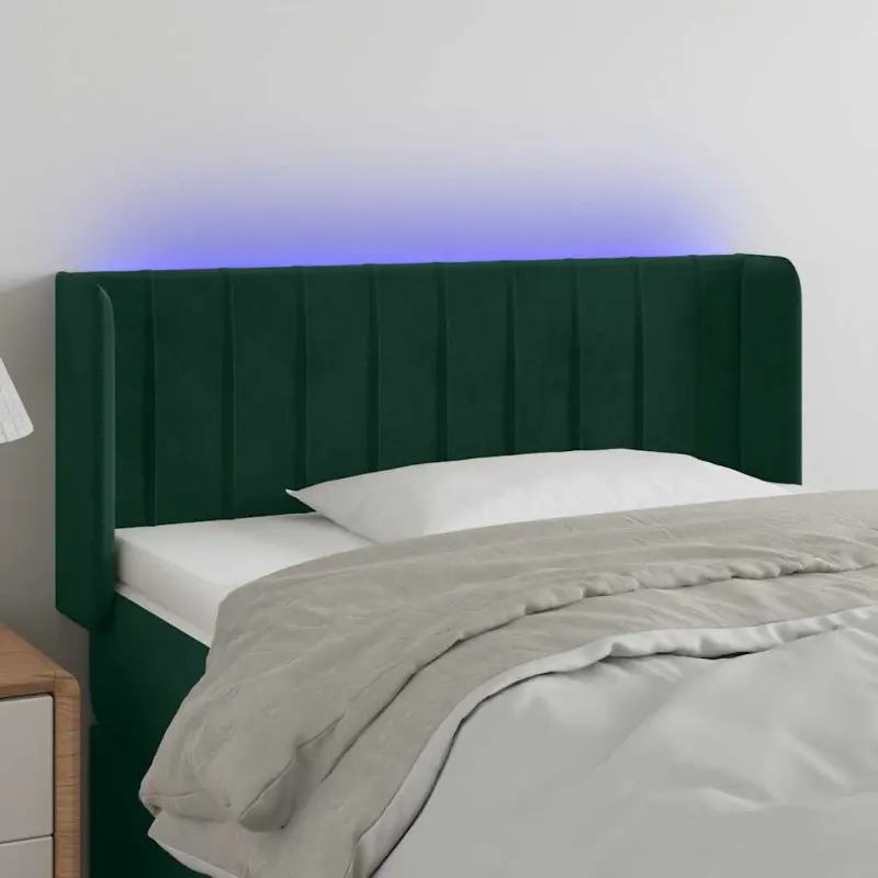 Zagłówek do łóżka z LED, ciemnozielony, 83x16x78/88 cm, aksamit