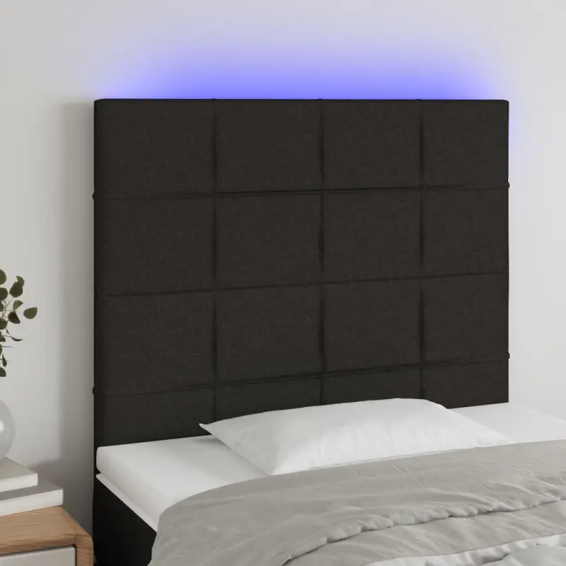 Zagłówek do łóżka z LED, czarny, 90x5x118/128 cm, tkanina