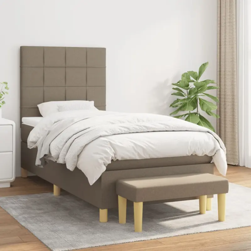 Łóżko kontynentalne z materacem, taupe, tkanina, 80x200 cm