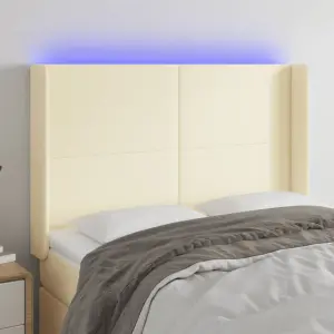 Zagłówek do łóżka z LED kremowy 147x16x118/128cm sztuczna skóra