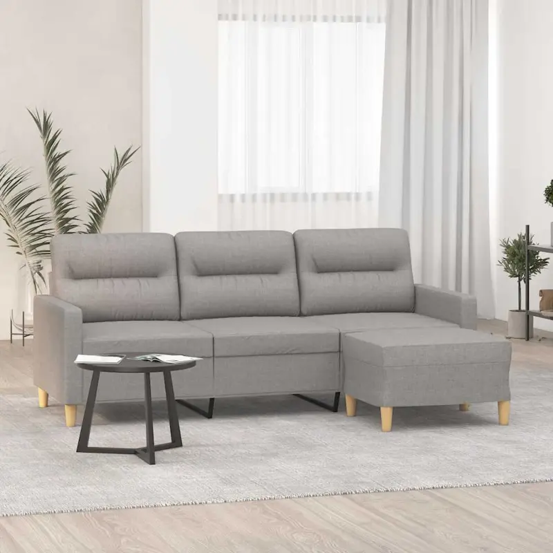 3-osobowa sofa z podnóżkiem, jasnoszara, 180 cm, tkaniną