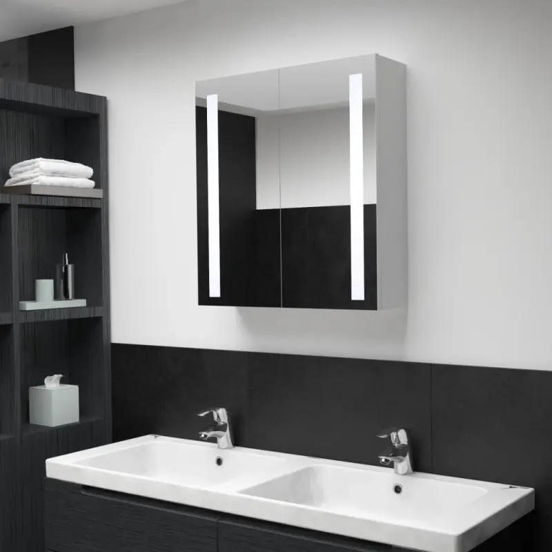 Szafka łazienkowa z lustrem i LED, 60 x 14 x 62 cm