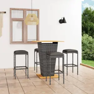 Meble ogrodowe 5-cz. zestaw barowy rattan PE stal szary z poduszkami