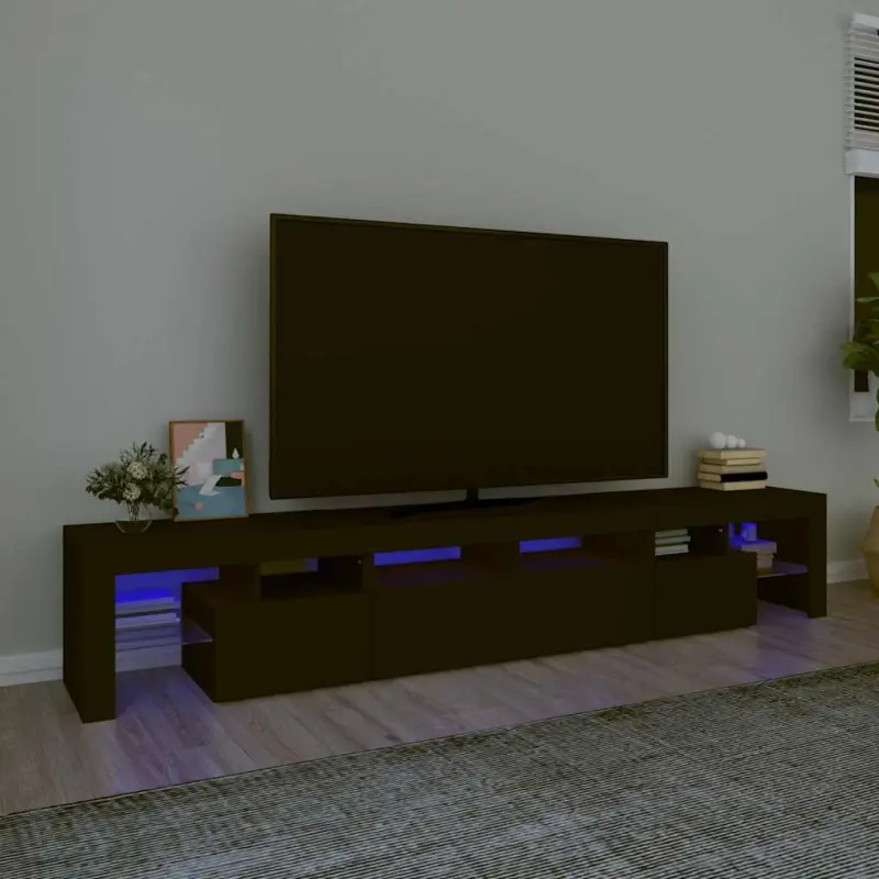 Szafka pod TV z oświetleniem LED, czarna, 230x36,5x40 cm