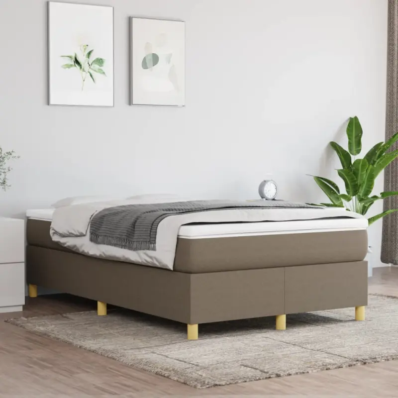 Łóżko kontynentalne, taupe, 120x200 cm, obita tkaniną