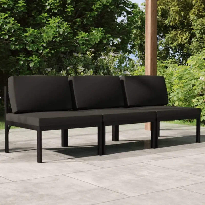 Meble ogrodowe sofa aluminiowa 3-osobowa antracytowa z poduszkami komfort