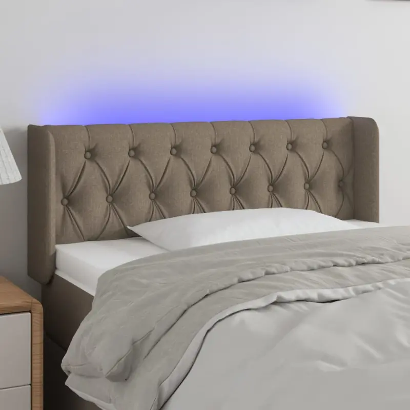 Zagłówek do łóżka z LED, taupe, 93x16x78/88 cm, tkanina