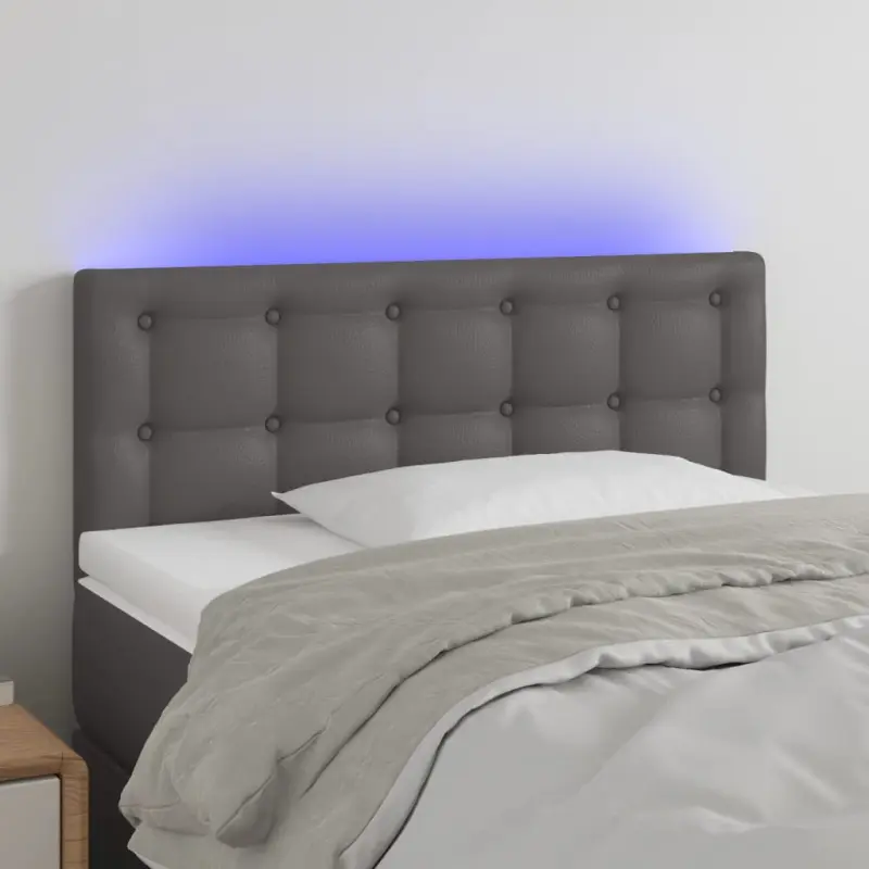 Zagłówek do łóżka z LED, szary, 90x5x78/88 cm, sztuczna skóra