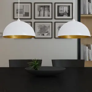 Lampy sufitowe, 2 szt., regulowana długość, półokrągłe, białe