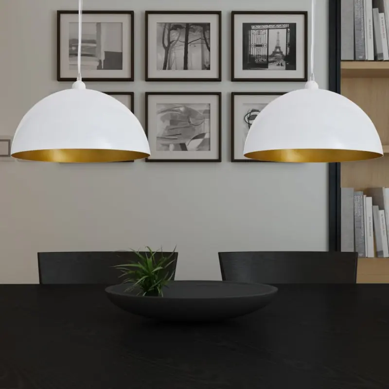 Lampy sufitowe, 2 szt., regulowana długość, półokrągłe, białe