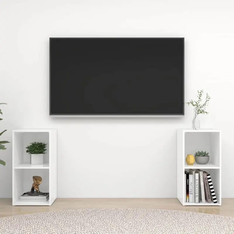 Szafki TV, 2 szt., białe, wysoki połysk, 72x35x36,5 cm, płyta