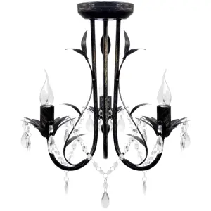 Art Nouveau Żyrandol z kryształkami, metal, czarny 3 x E14 żarówki