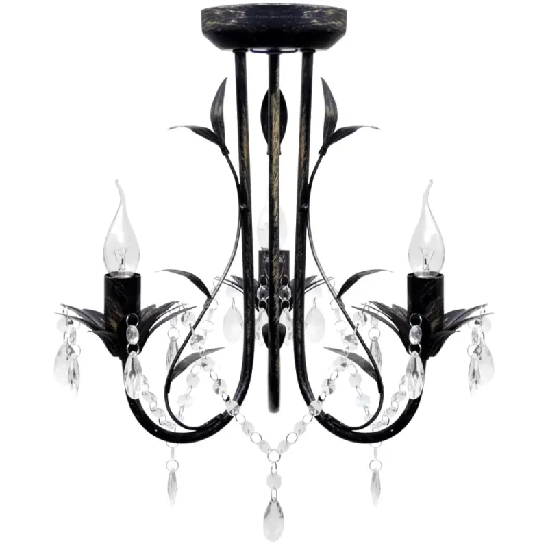 Art Nouveau Żyrandol z kryształkami, metal, czarny 3 x E14 żarówki