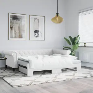 Sofa rozsuwana z materacami, biała, 90x200 cm, sztuczna skóra