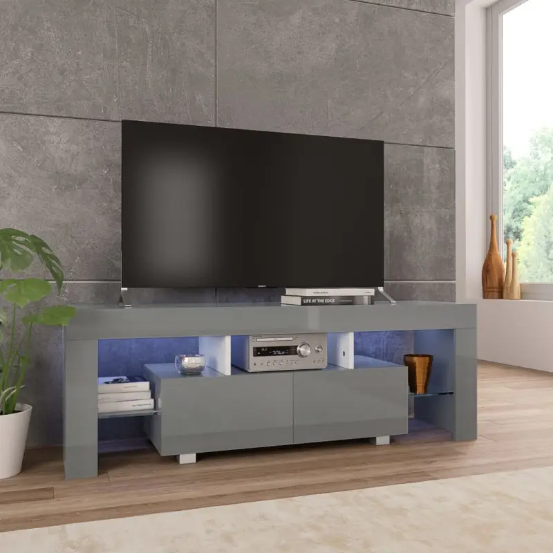 Szafka pod TV, ze światłem LED, błyszcząca, szara, 130x35x45cm