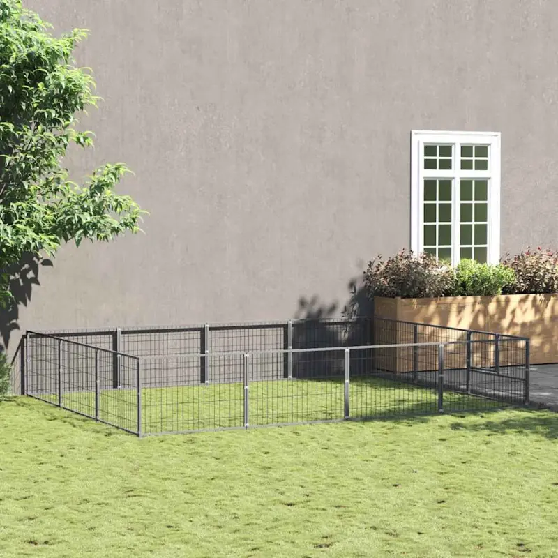 Kojec dla psa, srebrny, 12 m², stalowy