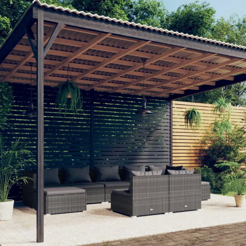 9-cz. zestaw wypoczynkowy do ogrodu, poduszki, rattan PE, szary