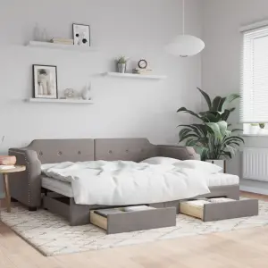 Sofa rozsuwana z szufladami, taupe, 100x200 cm, tkanina