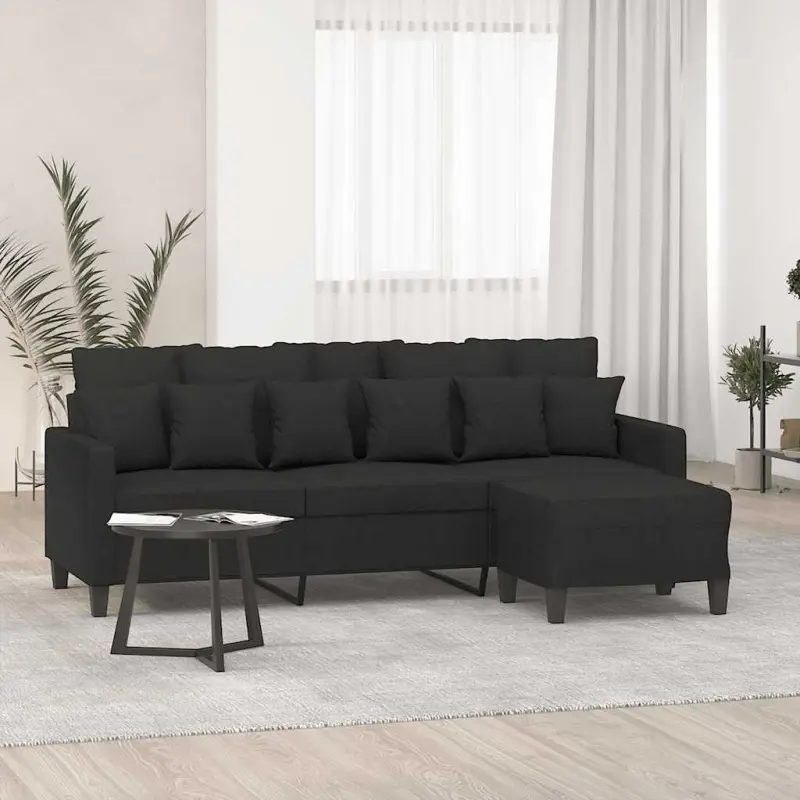 3-osobowa sofa z podnóżkiem, czarna, 180 cm, tkaniną
