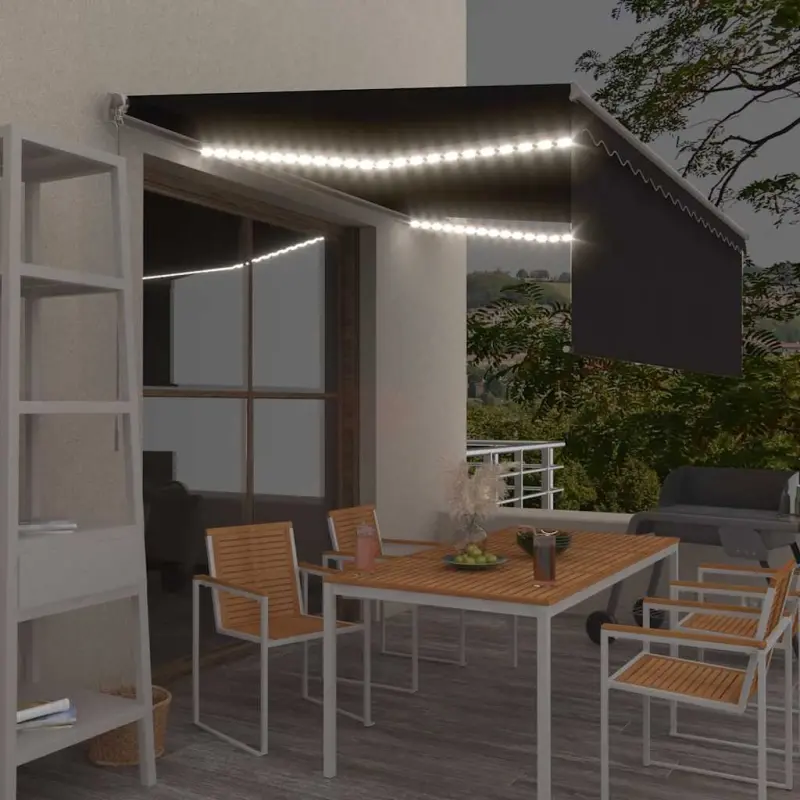Ręcznie zwijana markiza z zasłoną i LED, 4,5x3 m, antracytowa