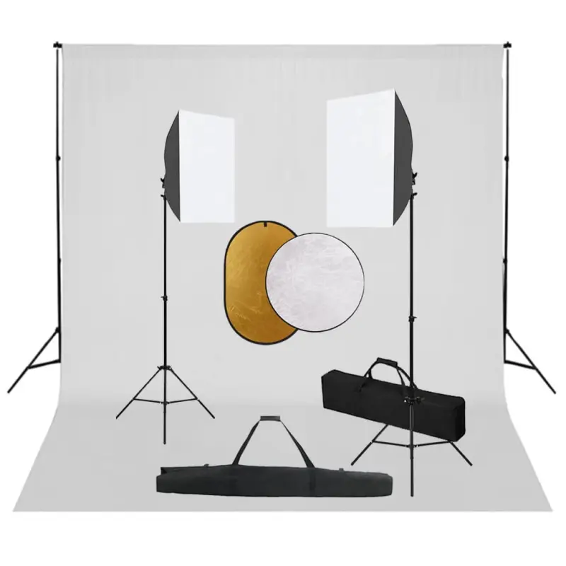 Zestaw studyjny z lampami softbox, tłem i blendami