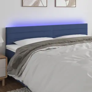 Zagłówek do łóżka z LED, niebieski, 180x5x78/88 cm, tkanina