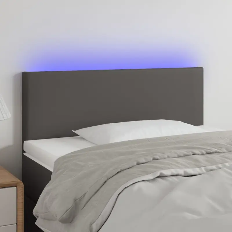 Zagłówek do łóżka z LED, szary, 100x5x78/88 cm, sztuczna skóra