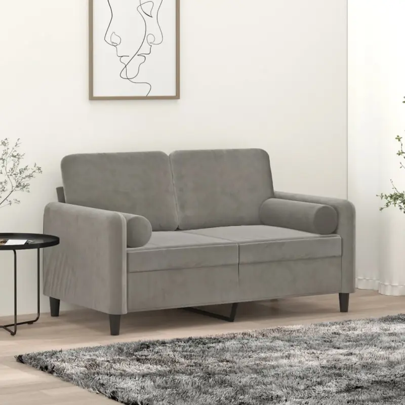 2-osobowa sofa z poduszkami, jasnoszara, 120 cm, aksamit