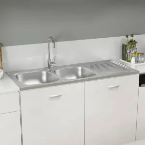 Zlew kuchenny dwukomorowy, srebrny, 1200x500x155 mm, stal