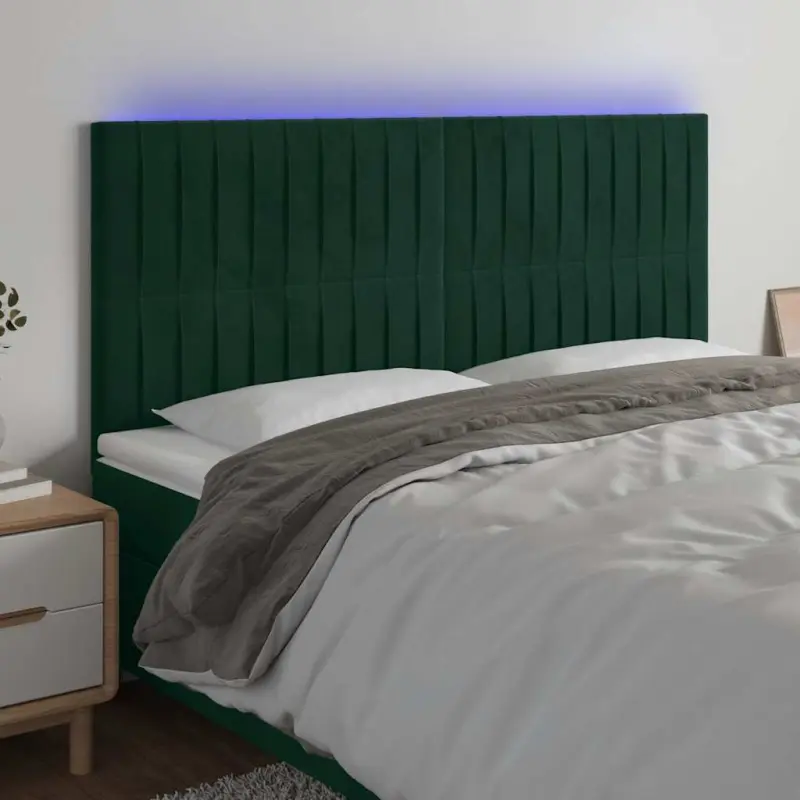 Zagłówek do łóżka z LED, ciemnozielony, 200x5x118/128 cm